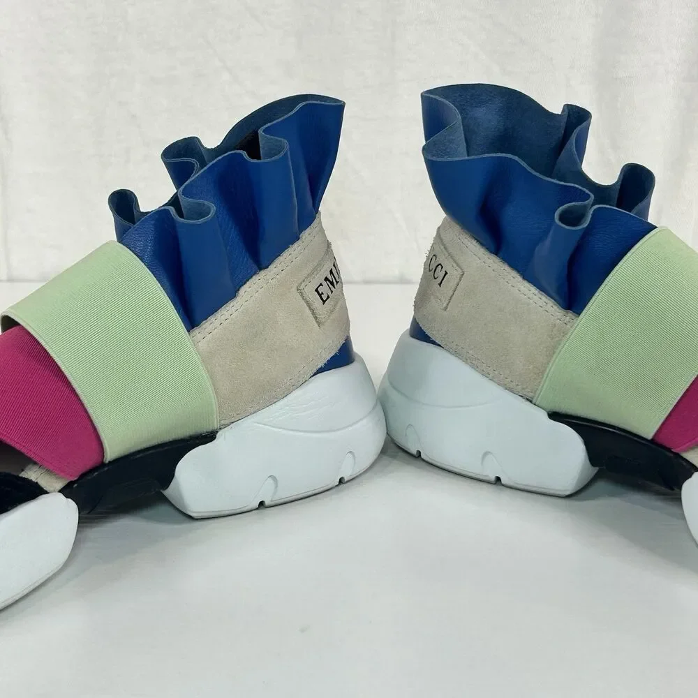 Emilio Pucci Colorful Ruffle Chunky Platform Sneakers Women’s Size 6.5 EU 37
